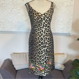 MOSCHINO CHEAP & CHIC LEOPARD PRINT DRESS WITH EMBROIDERED FLORALS Italy Sz 8